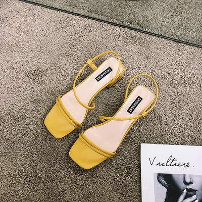 

Chic Roman Sandals Woman Summer Korean Version Baitao Square-headed Rough-heeled Fairy Wind Evening Shoes Woman