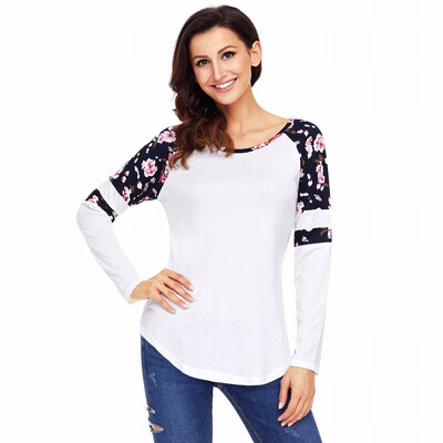 

Round neck long sleeve floral print hem comfortable casual smock