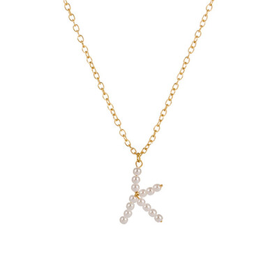 

New Fashion A-Z 26 Letter Necklace Alphabet Pendant Jewelry Statement Elegant Pearl Gold Chain Long Necklace