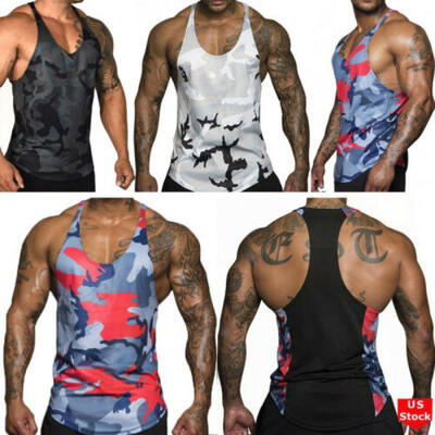 

Mens Tank Top Sleeveless Muscle T-Shirt camo prints Y-Shirt GYM Bodybuilding US