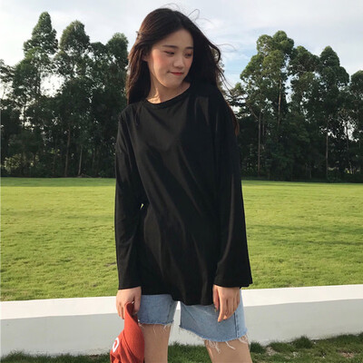 

Basic Simple Solid Color Tee Shirt Women T Shirts Long Sleeve O-Neck T Shirt Loose Fit Pullover Casual Basic T-Shirts Tops