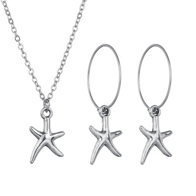 

Vintage Earrings Necklace Set Lady Personality Charm Fashion Jewelry Set Silver Moon Star Owl Necklace Punk Mens Jewelry