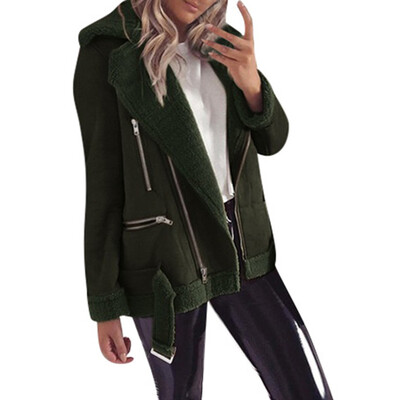 

Toponeto Women Fashion Casual Zipper Wide Lapel Fleece Long Sleeve Pure Color Jacket coat