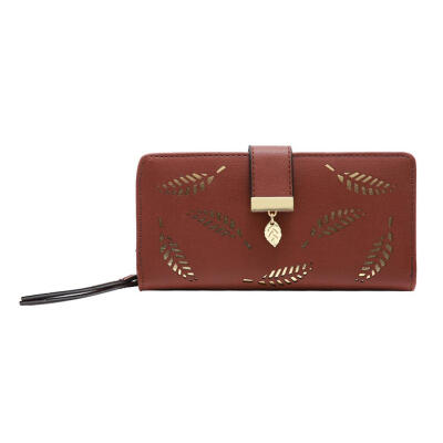 

Women Wallet Hollow Leaf Long Leather Zipper Clutch Coin Purse Card Holder