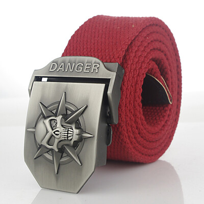 

Skull Alloy Automatic Buckle Mens Belt Personality Mens Belt for Teenager Boy Stripe Canvas Luxury Strap Male Belts 150 160cm