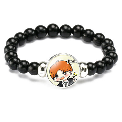 

Skisneostype- Kpop BTS Bracelet Bangtan Boys Black Handmade Leather Rope Bracelet Time Gem Cabochon Wristband