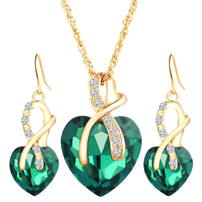 

Jewelry Women Crystal Heart Necklace Earrings Gold Plated Jewelry Sets Wedding Accessories
