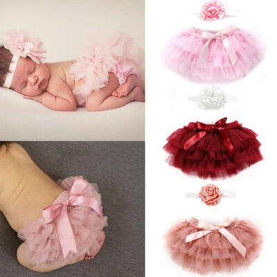 

UK 2Pcs Infant Newborn Baby Girls Panties Skirts Tutu Dress Headband Clothes New