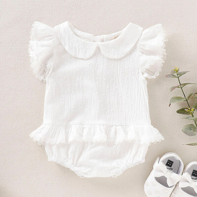 

Infant Baby Boys&Girls Fly Sleeve Solid Print Lace Ruffles Bodysuit Romper