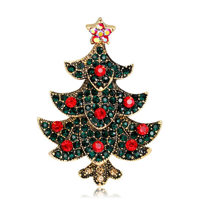 

FUNNYBUNNY Vintage Christmas Tree Brooch Elegant Diamond Rhinestones Star Charm Brooch Pin Father Christmas Ornament