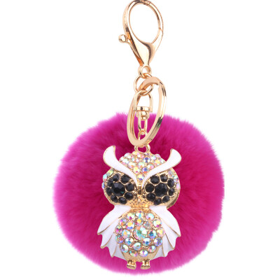 

Car Keychain Handmade Cute Creative Plush Owl Rex Rabbit Hairball Crystal Rhinestone Jewelry Bag Pendant