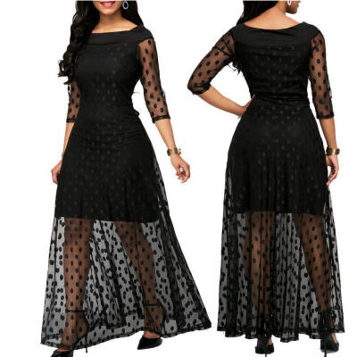 

New Plus Size Quarter Sleeve Polka Dot Mesh Boho Women&39s Party Maxi Dress