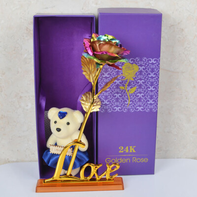 

Siaonvr Gold Foil Rose With LOVE Base Bear Is The Best Choice For Gifts