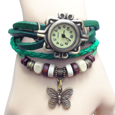 

Women Fashion Vintage Handmade Wrist Watch Girl Exotic Leather Strap Quartz Watch