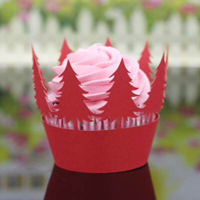 

Gobestart 24Pcs Christmas Hollow Lace Cup Muffin Cake Paper Case Wraps Cupcake Wrapper Red
