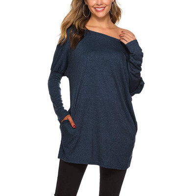 

Tailored Women Fashion Long Sleeve Tee Shirts Off Shoulder Tunic Tops Slouchy Blouse