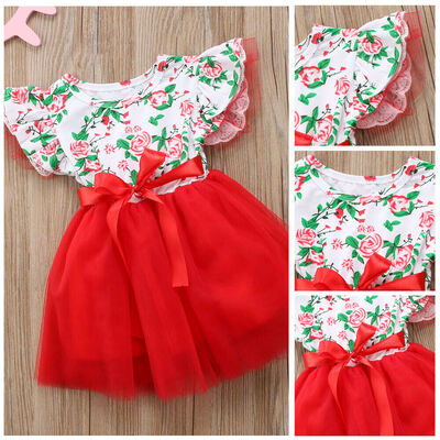 

Toddler Kids Baby Girls Cartoon Floral Dress Princess Party Pageant Tutu Dresses