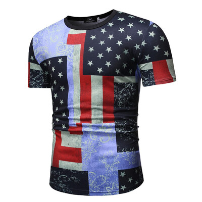 Toponeto Mens Casual Print Slim Fit Tee Round Neck Short Sleeve Top Shirt Blouse