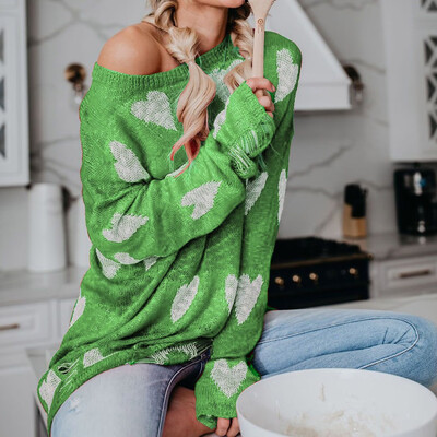 

〖Follure〗Womens Loose Love Shape Print Long Sleeve O-Neck Sweater Blouse