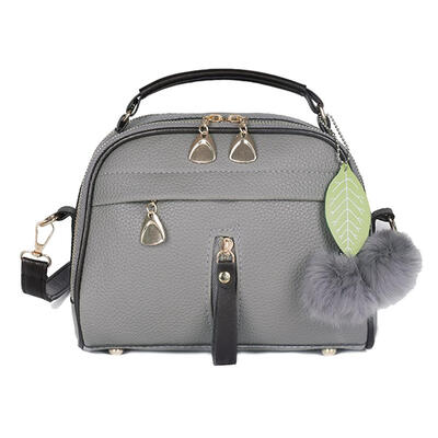 

Solid Color Hair Ball Decor Shoulder Handbags Women Leather Crossbody Bags