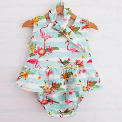 

USA Floral Newborn Kids Baby Girls Flamingo Romper Jumpsuit Sunsuit Outfits Set