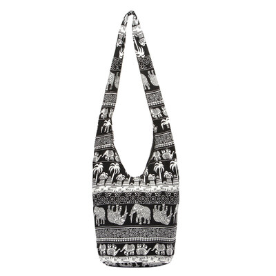 

Women Hippie Elephant Palm Print Handmade Hobo Tote Crossbody Sling Bucket Bag