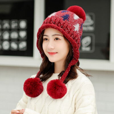 

Wool Hat Female Winter Hundred Sets Korean Edition Sweet Tide Plushing Thickened Warm Knitted Cap Lovely Ear&Moon Cap