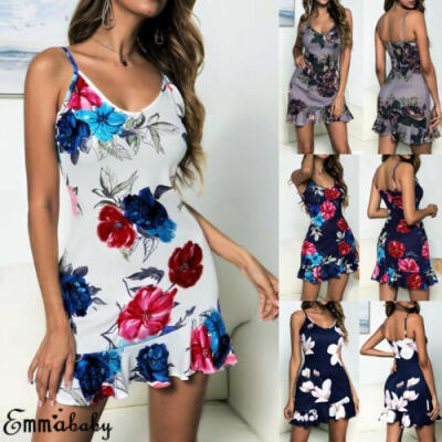 

Women Wrap Summer Boho Floral Paisley Mini Print Dress Ladies Holiday Beach