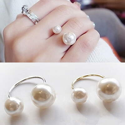 

hot sale Size Pearl opening ring very simple exaggerated ring double pearl ring