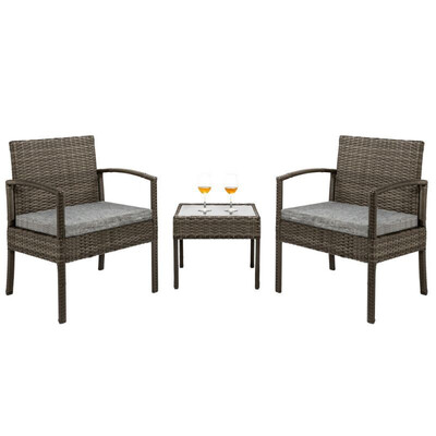 

3 PCS Wicker Rattan Chair Sofa Seat wTable & Cushioned – Outdoor Seating Set for Porch Poolside Garden Backyard Balcony Hotel