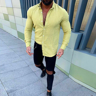 

Mens Linen Long Sleeve Shirt Summer Cool Loose Casual V-Neck Shirts Tops -3XL