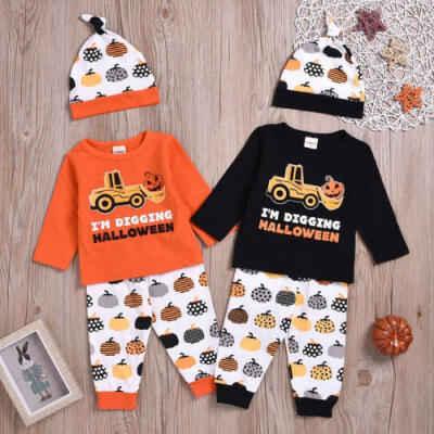 

AU 3PCS Kid Baby Girls Halloween Pumpkin Clothes Tops Pants Leggings Hat Outfit