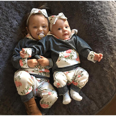 

Newborn Infant Baby Boy Girl Floral Tops Hoodie Pants Outfits 3Pcs Set Clothes
