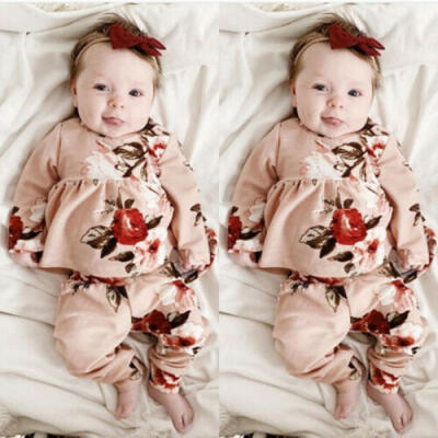 

Newborn Baby Girl 2PCS Autumn Clothes Set Long Sleeve Floral Dress Pants Outfits