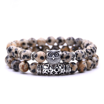 

Natural Stone Owl Bracelets Bangles Charm Bracelet Set For Women Men Bracelet Jewelry