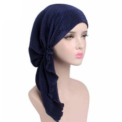 

Pleated Long Tailed Cap Muslim Baotou Cap Hair Loss Stretch Headband Hot Sale