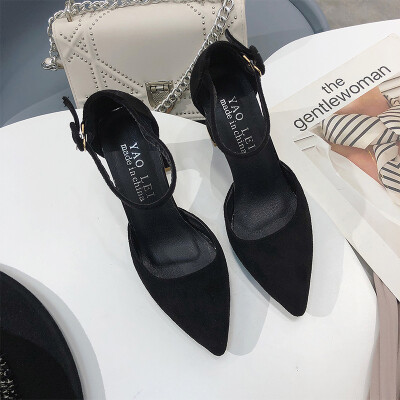 

Hong Kong-style retro chic sandals with thick heel buckle with pointed high heel spring new sandals female fairy shoes