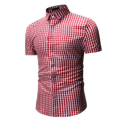 

Mens Check Plaid Casual Work Shirts Top T-shirt Short Sleeve Summer Casual Tops