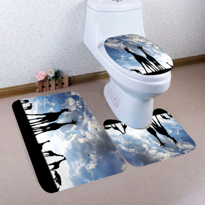 

〖Follure〗3PCS Christmas Bathroom Non-Slip Pedestal Rug Lid Toilet Cover Bath Mat Set