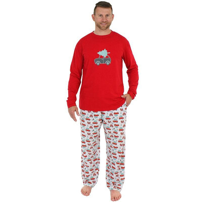 

Men Christmas Pajamas Set Tree Print Long Sleeves T-shirts Pants Casual Sleepwear Tops Trousers 2 Pieces