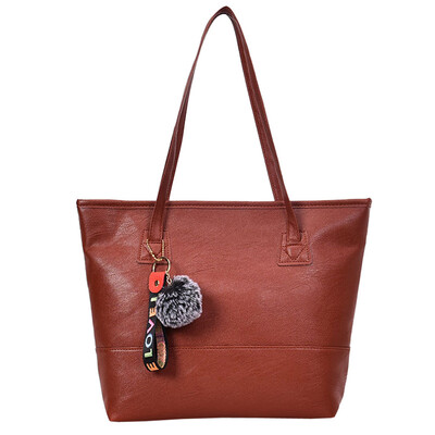 

Women PU Leather Handbags With Hairball Solid Color Shoulder Bag Female Zipper Large Capacity Tote Simple Style Hand Bags YJ