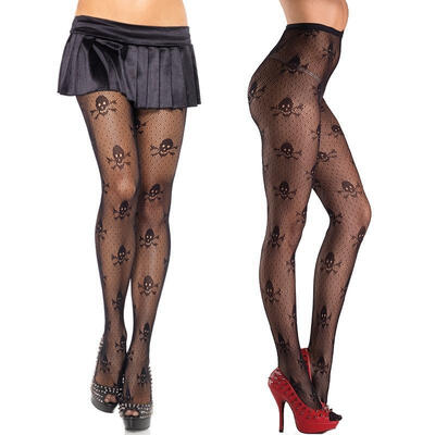 

Halloween Sexy Women Ladies Pantyhose Fishnet Stockings Tight Elastic Black Skull Printed Fashion Stockings