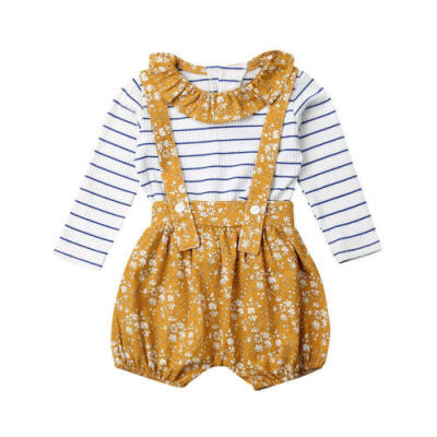 

2PCS Toddler Kids Baby Girl Long Sleeve TopsFloral Pants Overall Outfits Set