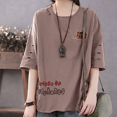

Starmoon Women Fashion Leisure O-Neck Tops Embroidery Short Sleeve T-Shirt Blouse