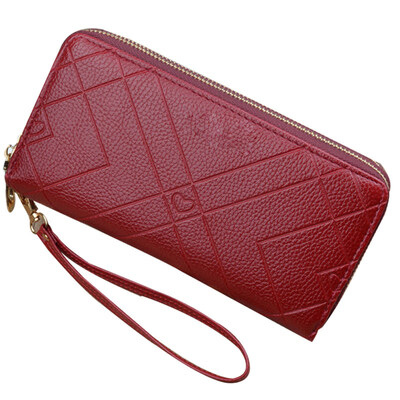 

Lady Double Layer Zip Faux Leather Wallet Wristlet Purse Clutch Bag Phone Holder