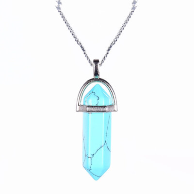 

Hot Sale Silver Hexagonal Column Necklaces Pendants Fashion Natural Stone Bullet Crystal Pendant Necklace For Women Jewelry