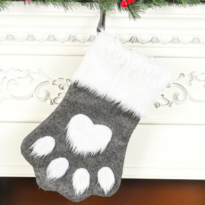 

Christmas Stockings Gift Holder Stockings Plush Pet Paw Pattern Bag Hanging Holiday Home Christmas Decorations