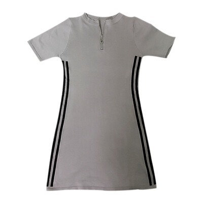 

Women Summer Fashion Slim Fit Short Sleeve Round Collar Striped All-match Personality Dress