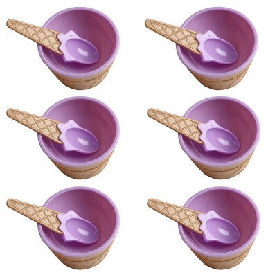 

6Pcs Plastic Children Cute Ice Cream Bowl Spoon Dessert Dining Cup Container