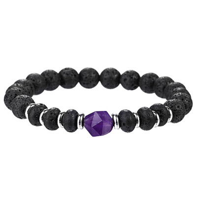 

Fashion 8Mm Black Lava Stone Beads Bracelets Bangles Natural Stone Hexagon Prism Crystal Pendant Bracelet